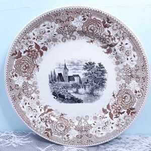 9" Villeroy & Boch Castle Lunch Dinner Plate Black & Brown Transferware White